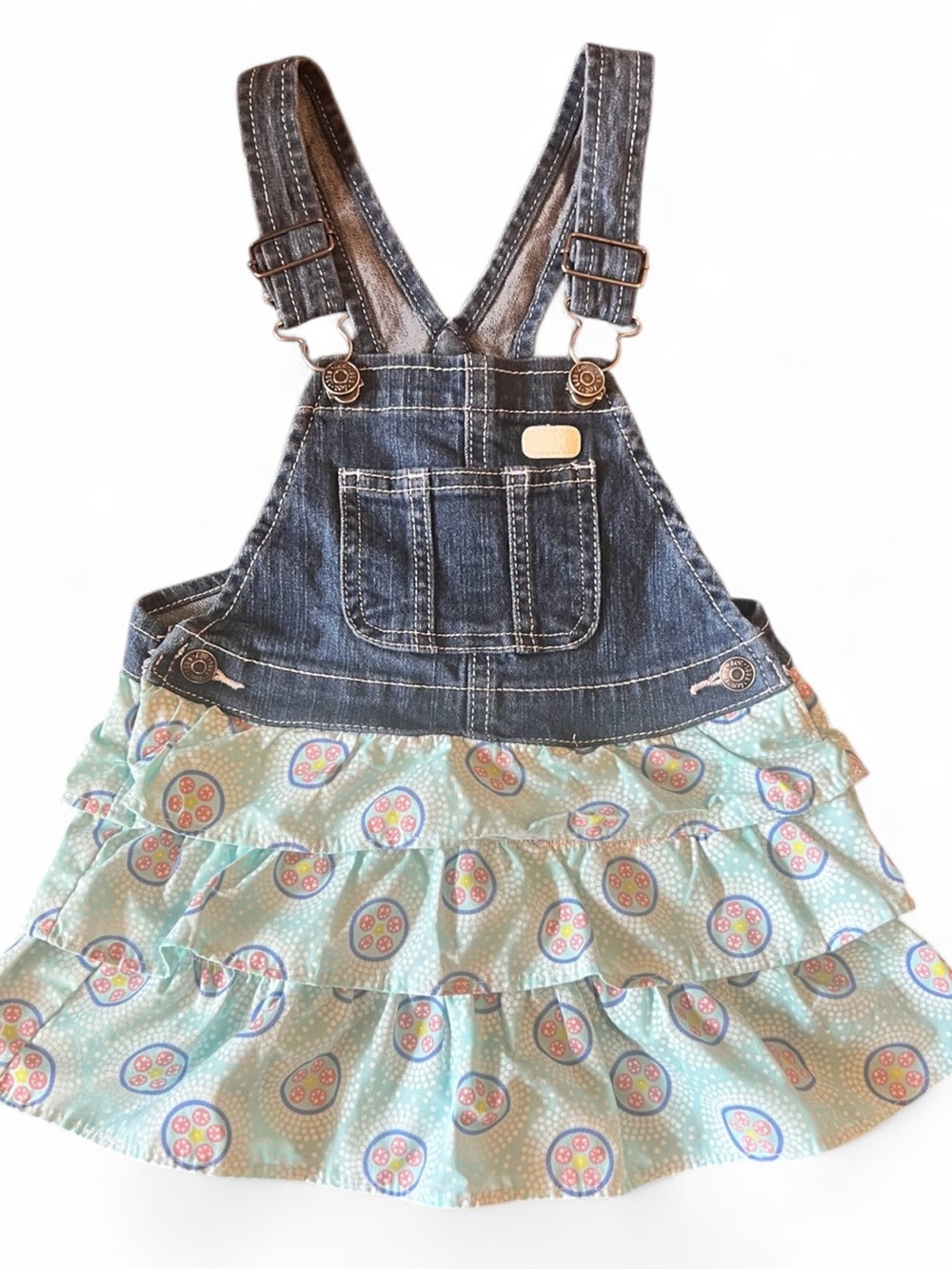 Denim Overall Jumper Dress 2T Floral Tiered Ruffle Lee Toddler Girl Pinafore
